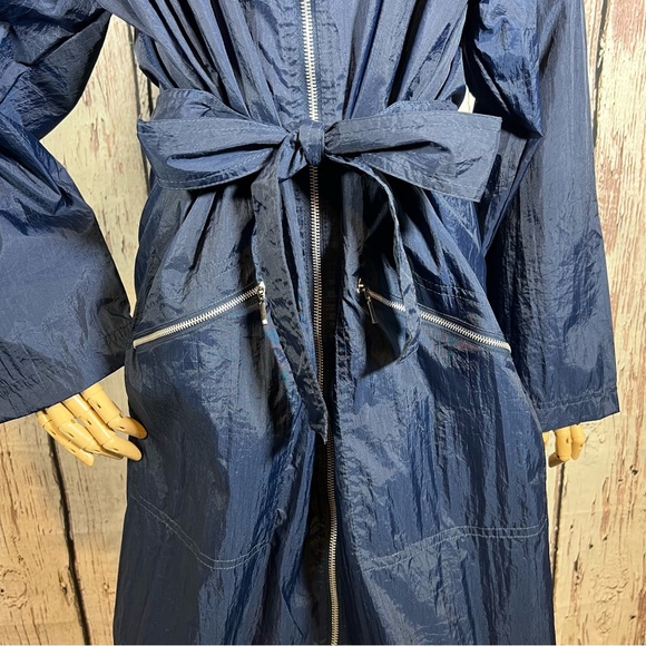 Vintage Diane Von Furstenberg Navy Long Raincoat Jacket Coat w/ Belt Size Large - Picture 2 of 12